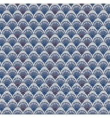 SUNRISE FANS Fabric - Blues, Coral Pink, White and Grey on Subtle Grey