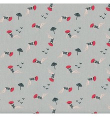 AU BORD DE LA MER Fabric - Red, Rose Beige & Charcoal on Subtle Grey