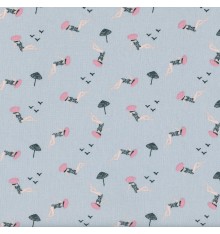 AU BORD DE LA MER Fabric - Pink, Rose Beige & Charcoal on Powder Blue