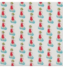 THE BATHERS Fabric - Red, Olive Green & Teal on an Off-White base