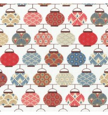 Japanese Lanterns fabric - Red/Blue