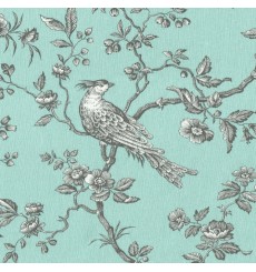 Francese Paese Birds Toile stanza Ovale Blu 280cm Wide per tende/tappezzeria stoffa 