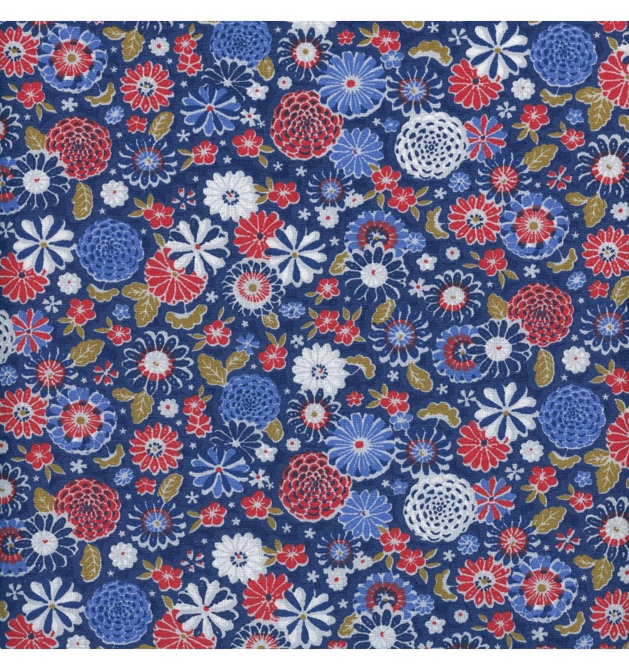 JAPANESE FLORAL fabric - blue - Textiles français™