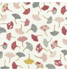 GINKGO LEAVES fabric - grey, pink, red & yellow