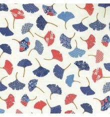 GINKGO LEAVES fabric - reds, blues & grey
