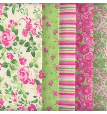 5 Fat Quarters Set (Country Garden - Candy Floss Pink and Menthe)