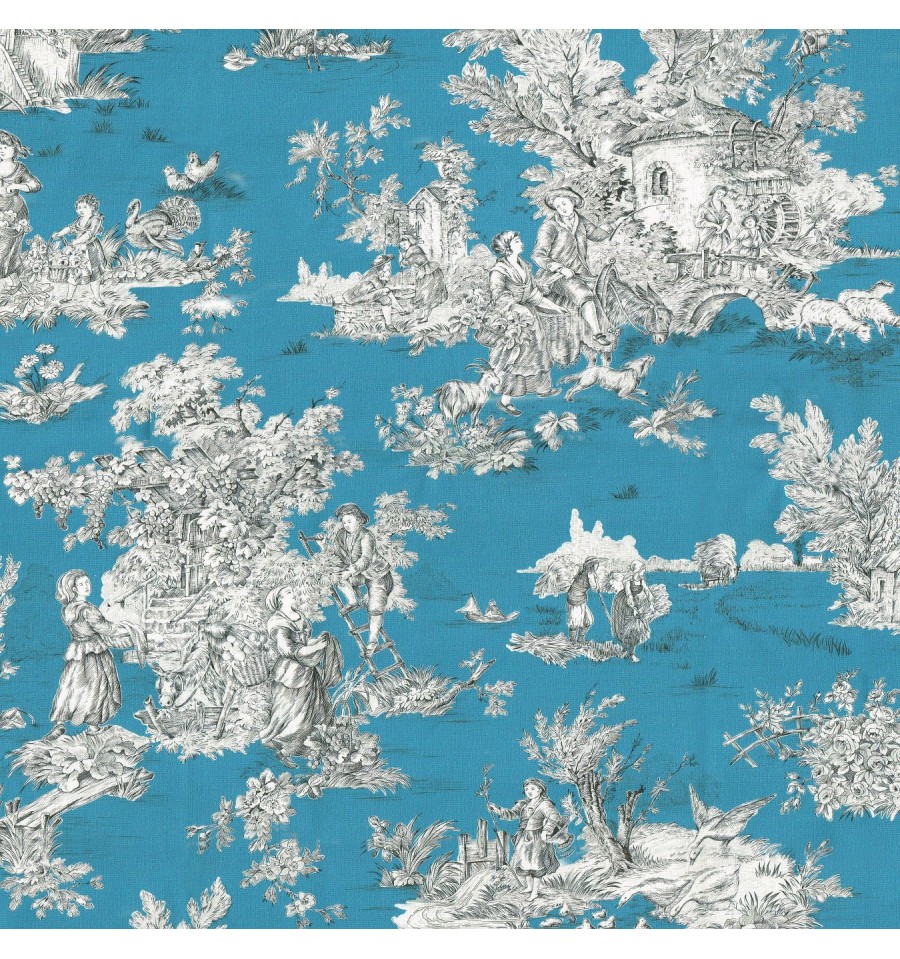 Toile de Jouy Fabric (La Grande Vie Rustique) Wedgwood Blue - Textiles ...