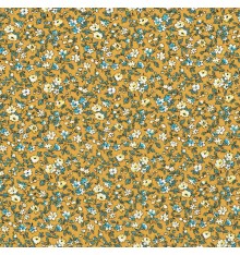 La fleur de la liberté fabric - yellow, white, blue/green on curry