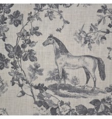 100% Linen Equestrian Horse Print ‘The Noble Horse’ Grey/Anthracite