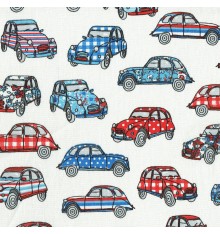 "Ma 2CV" car design fabric - Tricolore (Red, White & Blue)