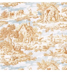 Toile de Jouy Fabric (Oberkampf) Golden Brown & Greys