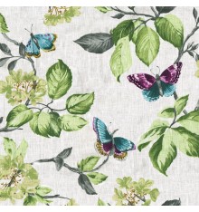Pure Linen Butterfly Paradise Designer Fabric (White)