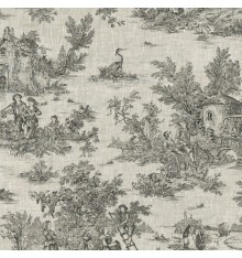 Toile de Jouy Fabric (La Grande Vie Rustique) - Anthracite Grey on Linen