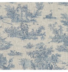 Toile de Jouy Fabric (La Grande Vie Rustique) - Blue on Linen