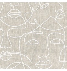Face 2 Face Linen Fabric - White on Natural Linen