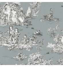 Toile de Jouy Fabric (La Grande Vie Rustique) - Anthracite & White on Grey