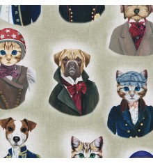 Animal Portraits Cotton Digital Print (Beige)