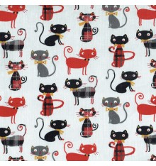 Meow! Miaow! Cat fabric - Reds, Black, Greys, Gold & Tartans