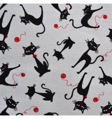 Cheeky Black & White Cat Fabric - 100% Cotton Designer Print