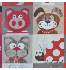 Children's 100% Cotton Print - SMILEY ANIMALS (Red)