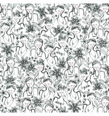 La fille aux fleurs fabric - Black on White