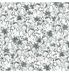 La fille aux fleurs fabric - Black on White