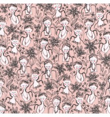 La fille aux fleurs fabric - Black and White on Rose Pink
