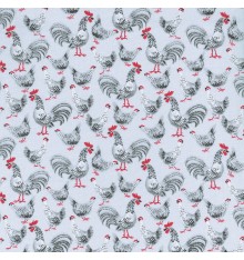 Roosters & Hens chicken fabric - Greys, Charcoal & Red on Winter Grey