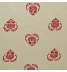 Authentic French Alpine Hearts Fabric - Ecru with Red - Cotton Print