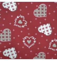 Hearts & Snowflakes Cotton Print (Alpine) - Red with Ecru & Taupe