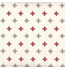 Authentic French Christmas Fabric - Snowflakes - Ecru with Red & Taupe - Cotton Print