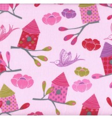 100% COTTON DESIGNER PRINT - NESTING BIRDS (Rose)