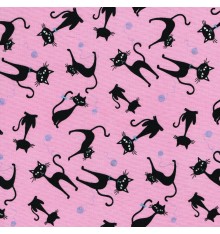 Cheeky Black Cat Fabric (Soft Rose Pink and Sky Blue) - 100% Cotton Designer Print