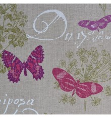 100% Pure Linen Fabric - Papillons (Natural)