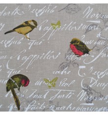 100% Pure Linen Fabric - Les Oiseaux (Natural)