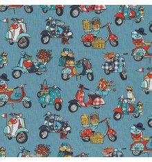 Scooter Italiano fabric - Multicolour on Blue Grey