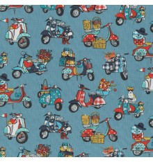 Scooter Italiano fabric - Multicolour on Blue Grey