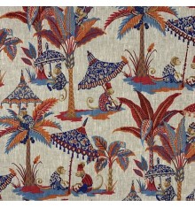 100% Linen Print ‘Cheeky Monkey’ Blue/Red