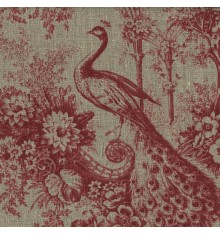 100% Linen Peacock Print - Red