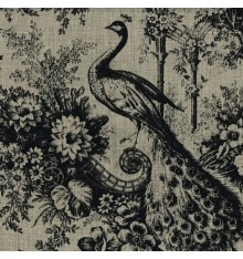 100% Linen Peacock Print - Black