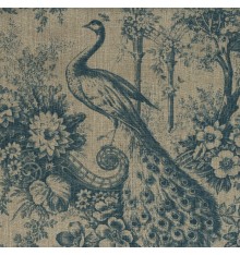 100% Linen Peacock Print - Blue