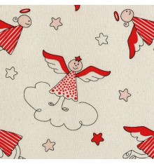 Red Festive Christmas Angels Fabric - red on cream white