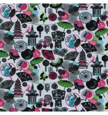 Rickshaws fabric 'Fan' collection (Grey / Black)