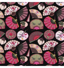 Fans fabric 'Fan' collection (Black / Pink)