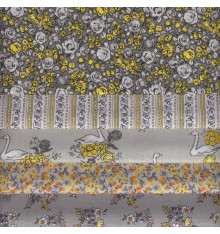 5 Fat Quarters Set ('Swans' Collection - Grey / Yellow)
